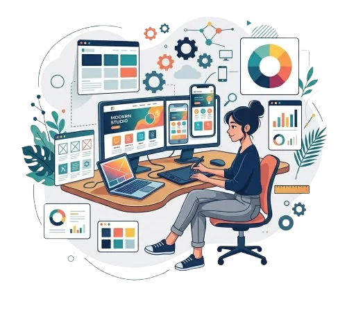 Designers and developers collaborating on a website